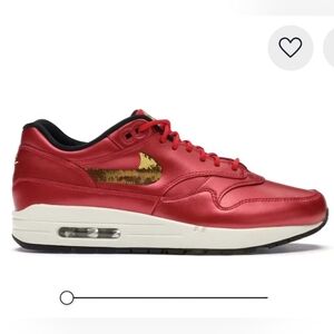 Women Nike Air Max 1 University Red Metallic Gold Sequin Sneackers CT1149-600